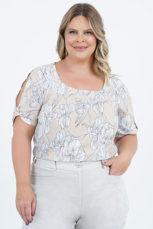 Blusa Plus Size Feminino Manga Curta Floral