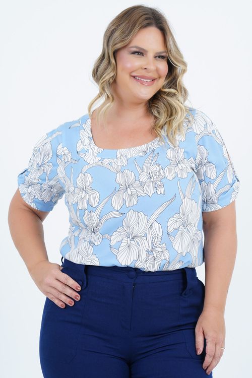 Blusa Plus Size Feminino Manga Curta Floral
