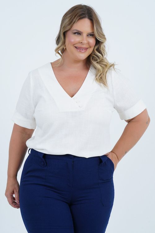 Blusa Plus Size Feminino Linho Manga Curta Fresh