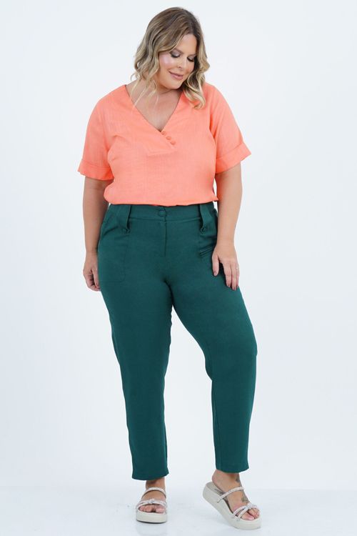 Blusa Plus Size Feminino Linho Manga Curta Fresh