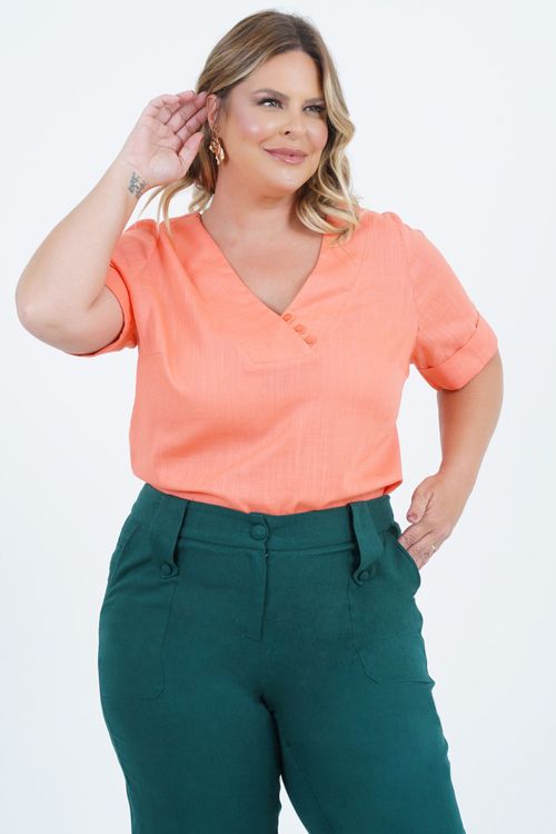 Blusa Plus Size Feminino Linho Manga Curta Fresh