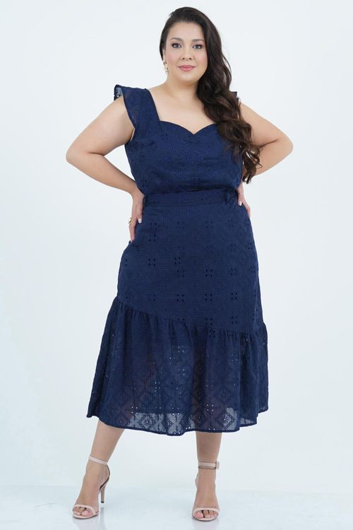 Blusa Plus Size Feminino Laise Manga Curta Babado
