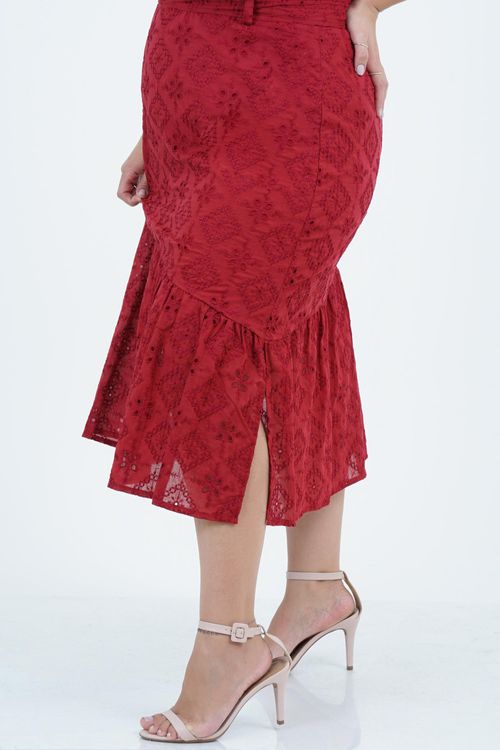 Saia Plus Size Feminino Midi Laise Babado