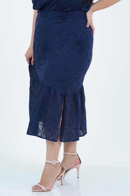 Saia Plus Size Feminino Midi Laise Babado