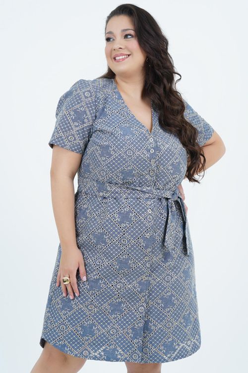 Vestido Plus Size Feminino Médio Laise Jeans Denim