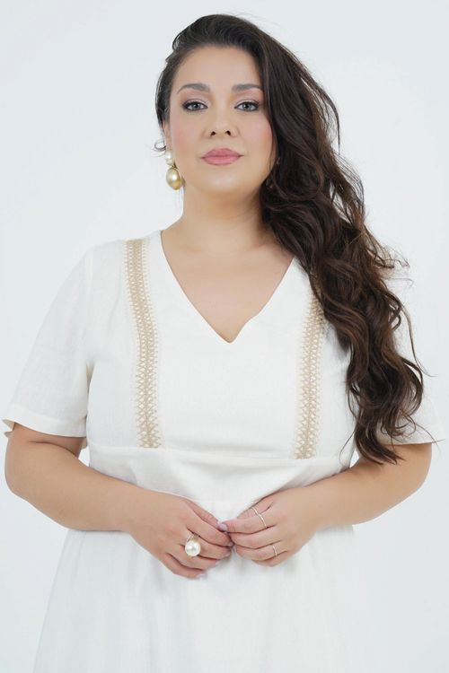 Vestido Plus Size Feminino Midi Linho Brindar