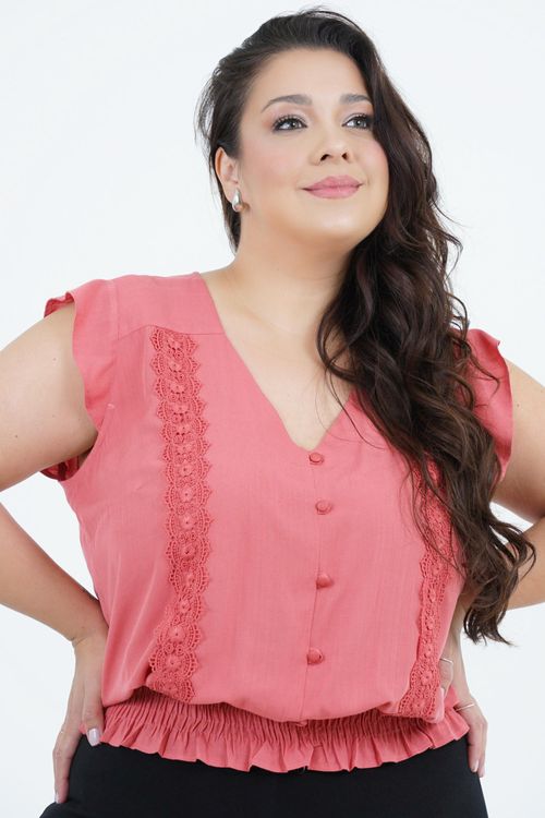 Blusa Plus Size Feminino Manga Curta Cintura