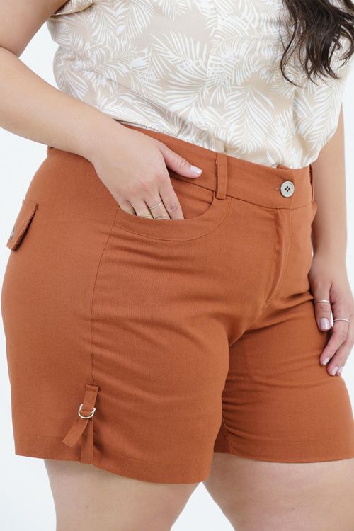 Shorts Plus Size Feminino Linho Argola