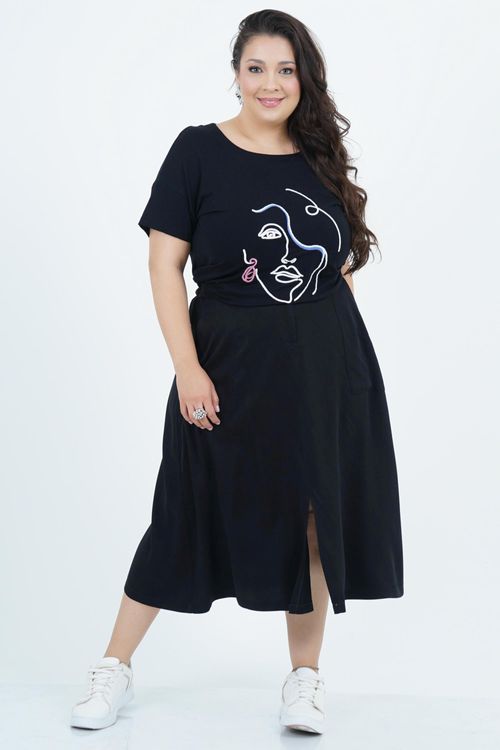Blusa Plus Size Feminino Manga Curta Arte