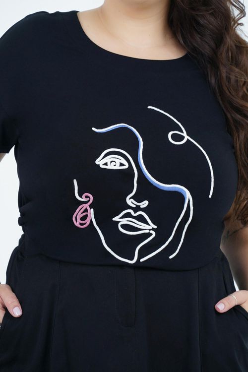 Blusa Plus Size Feminino Manga Curta Arte