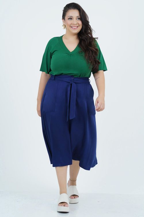 Blusa Plus Size Feminino Manga Curta Godê
