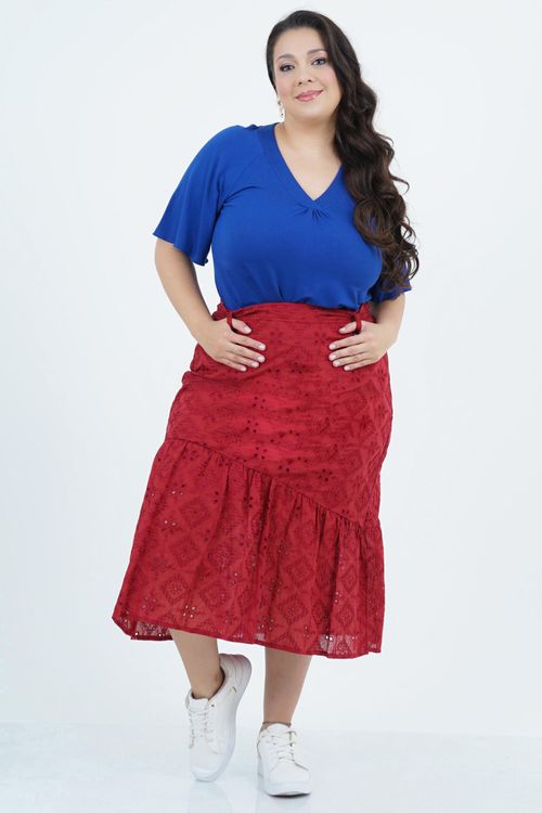 Blusa Plus Size Feminino Manga Curta Godê