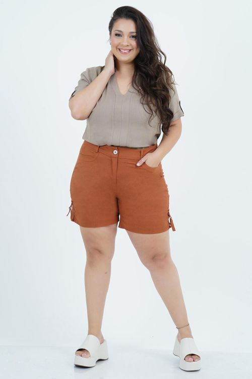 Camisa Plus Size Feminino Linho Manga Curta Clean