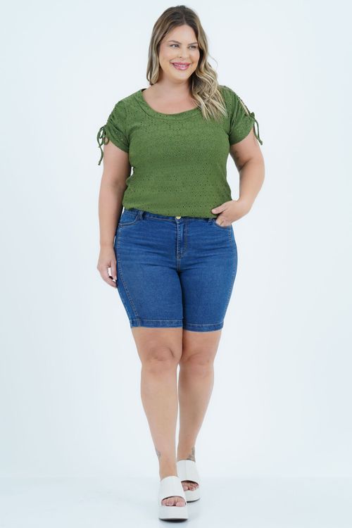 Blusa Plus Size Feminino Manga Curta Laise Refrigerante