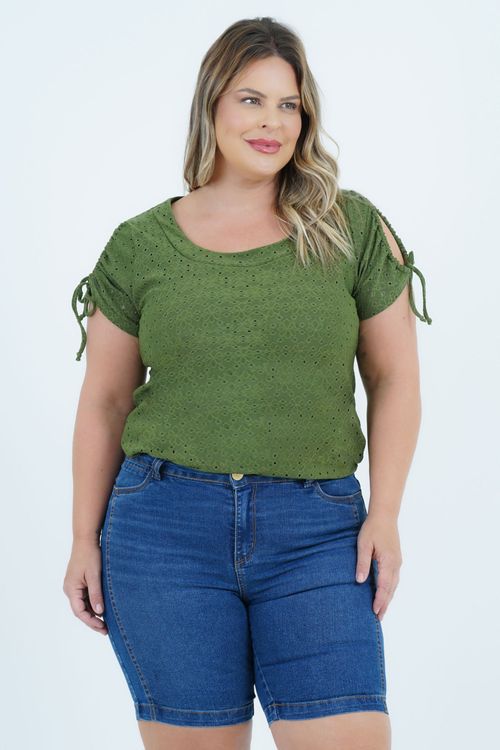 Blusa Plus Size Feminino Manga Curta Laise Refrigerante