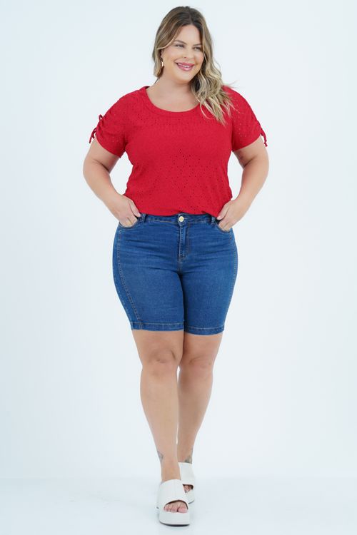 Blusa Plus Size Feminino Manga Curta Laise Refrigerante