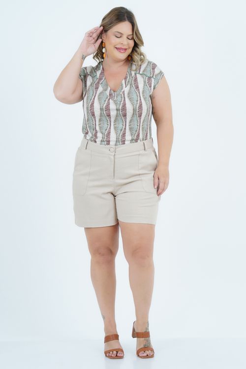 Blusa Plus Size Feminino Manga Curta Seta