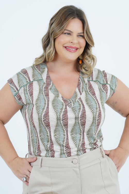 Blusa Plus Size Feminino Manga Curta Seta