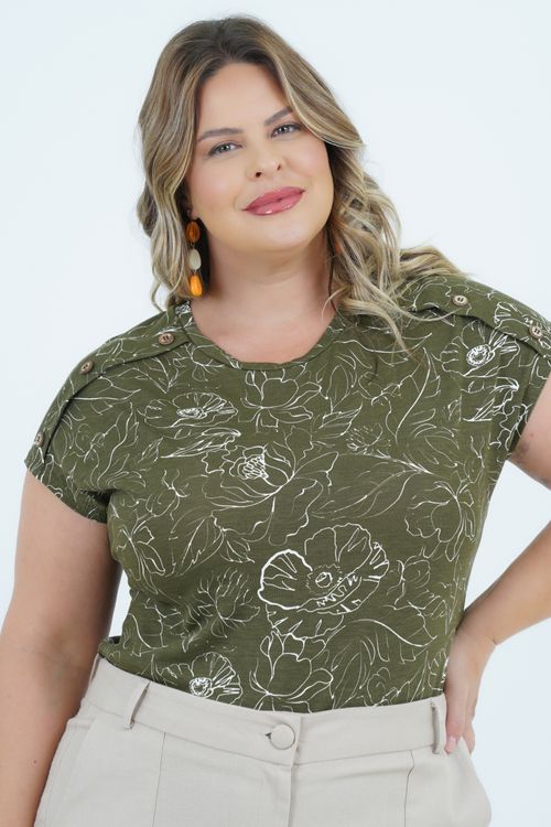 Blusa Plus Size Feminino Manga Curta Revival