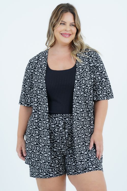 Kimono Plus Size Feminino Manga Curta Jardim