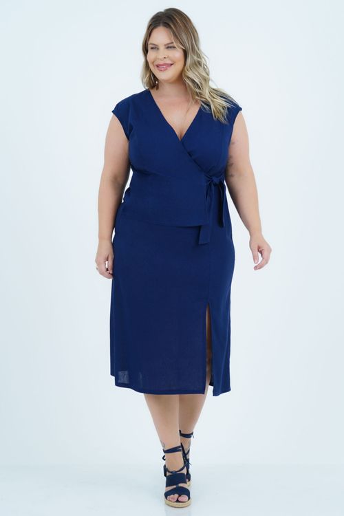 Vestido Plus Size Feminino Midi Linho Sofisticado