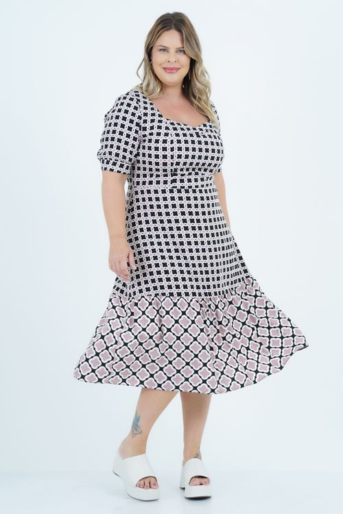 Vestido Plus Size Feminino Midi Mix