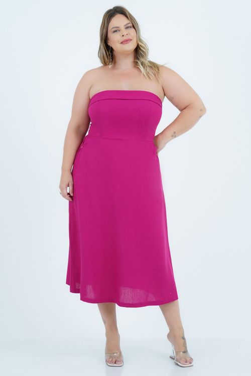 Vestido Plus Size Feminino Midi Linho Fashion