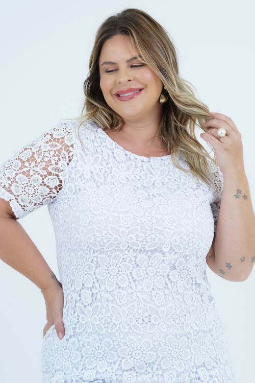 Vestido Plus Size Femino Médio Renda Guipir