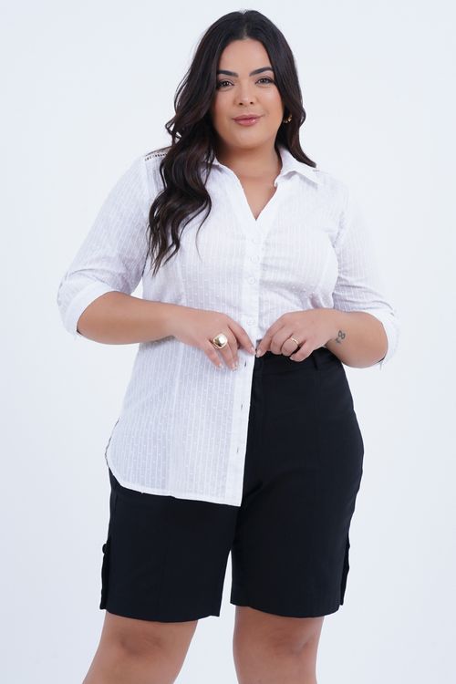 Camisão Plus Size Feminino Manga 3/4 Maquinetado