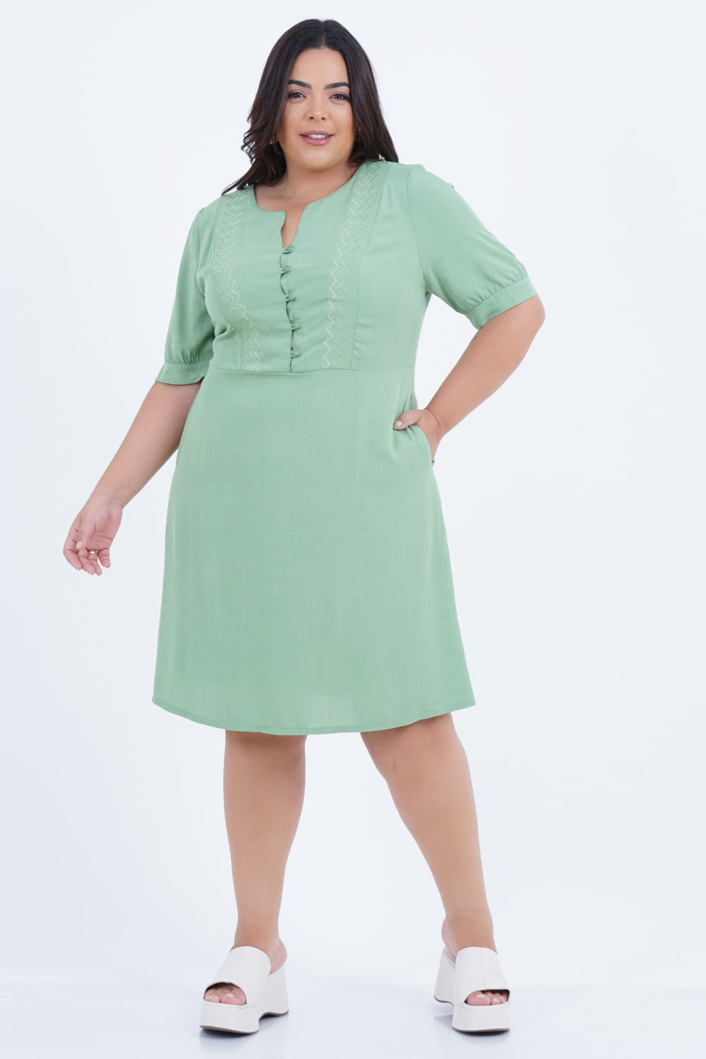 Vestido Plus Size Feminino Médio Zig Zag
