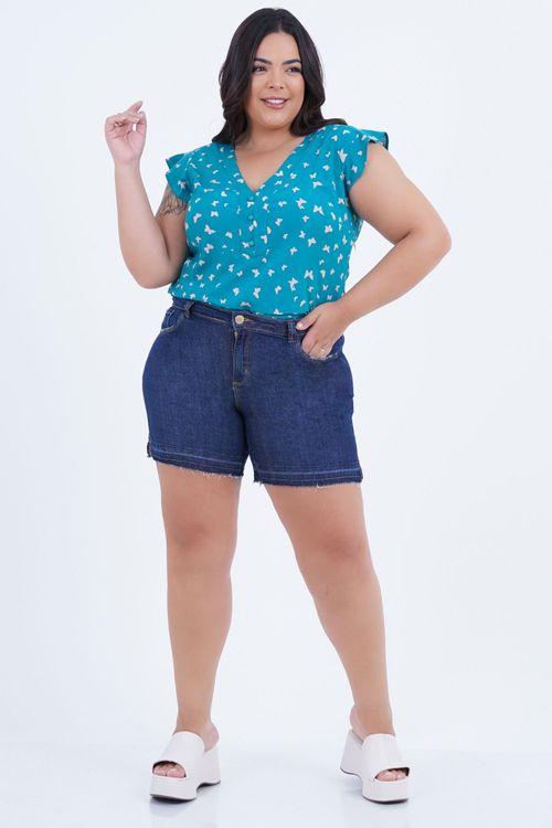 Blusa Plus Size Feminino Manga Curta Borboleta