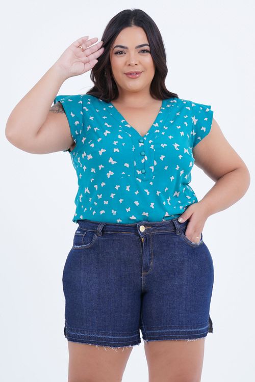 Blusa Plus Size Feminino Manga Curta Borboleta