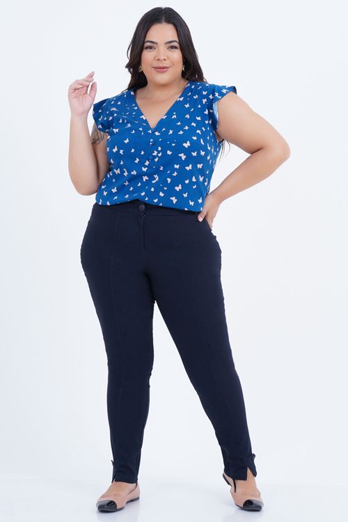 Blusa Plus Size Feminino Manga Curta Borboleta