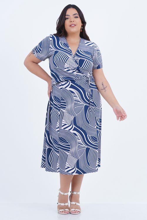 Vestido Plus Size Feminino Midi Sobreposição