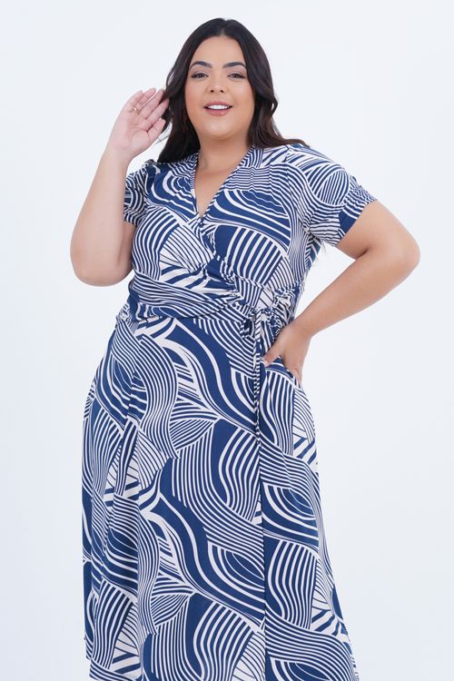 Vestido Plus Size Feminino Midi Sobreposição