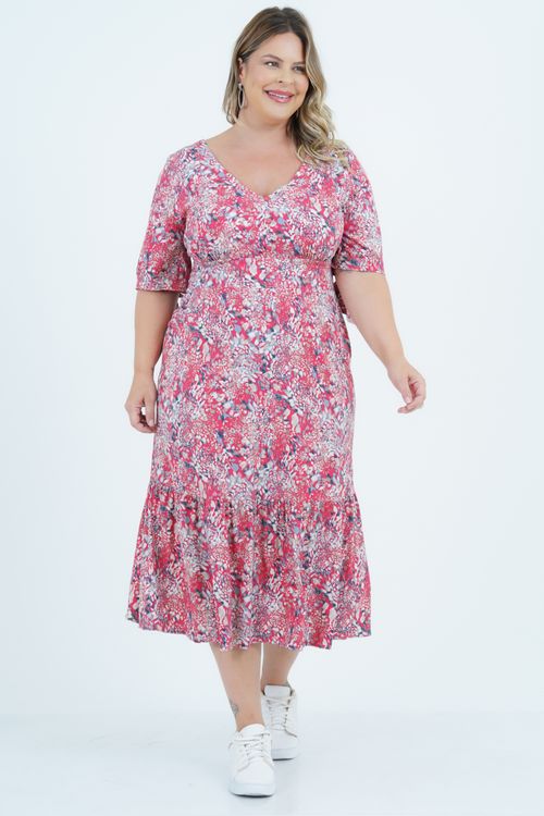 Vestido Plus Size Feminino Midi Pincelada