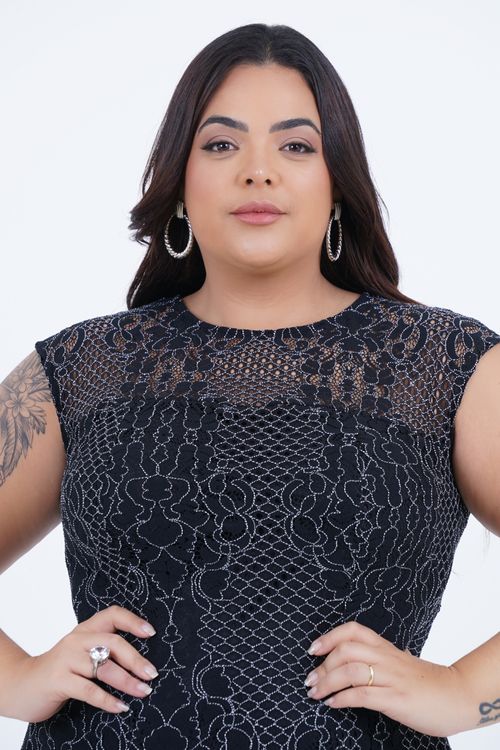 Vestido Plus Size Feminino Midi Renda Estrela