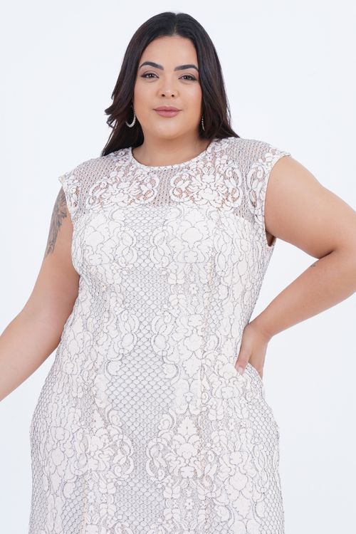 Vestido Plus Size Feminino Midi Renda Estrela