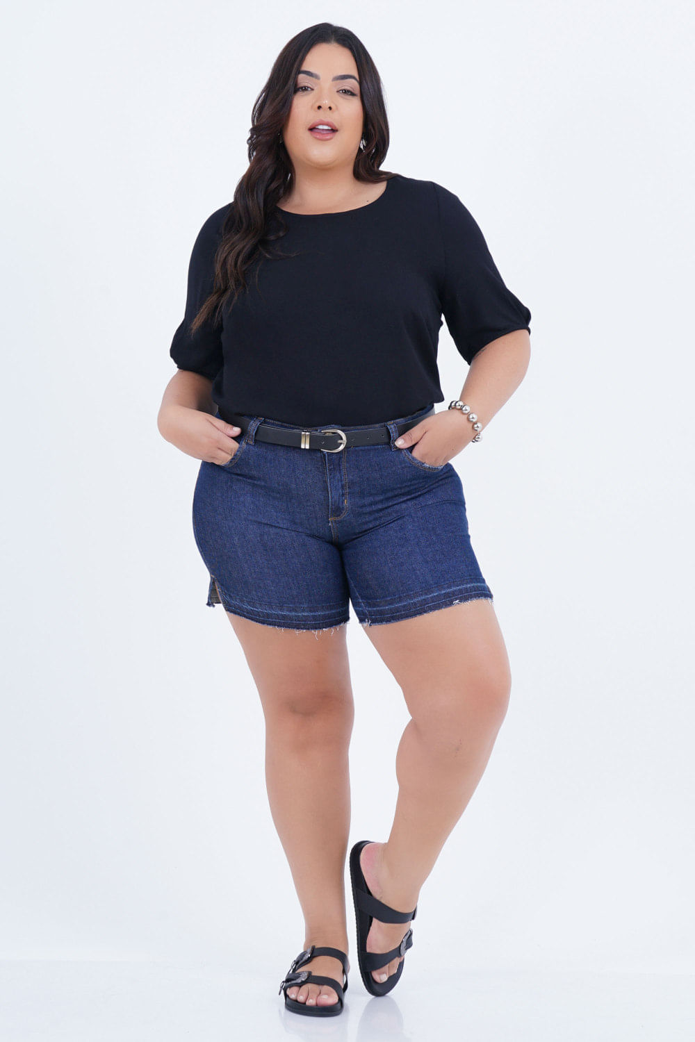 Blusa Plus Size Feminino Manga 3/4 Belmore