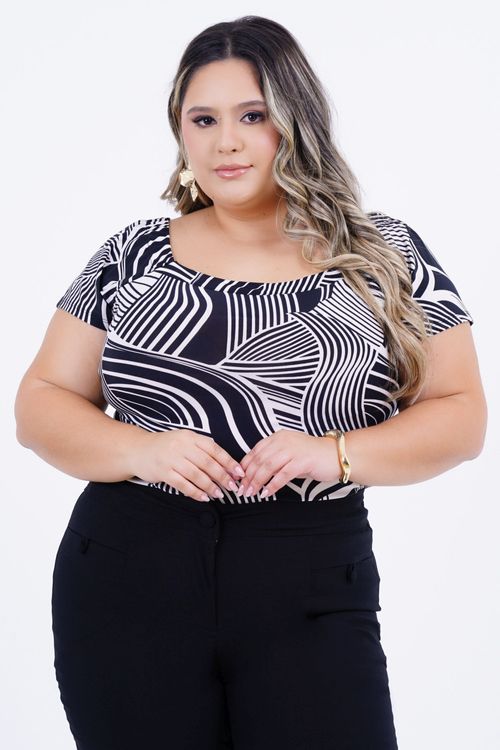 Blusa Plus Size Feminino Manga Curta Ondulação