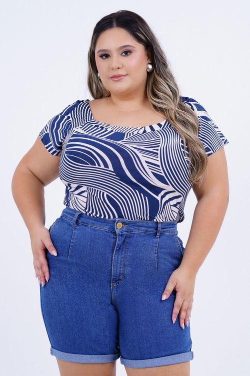Blusa Plus Size Feminino Manga Curta Ondulação