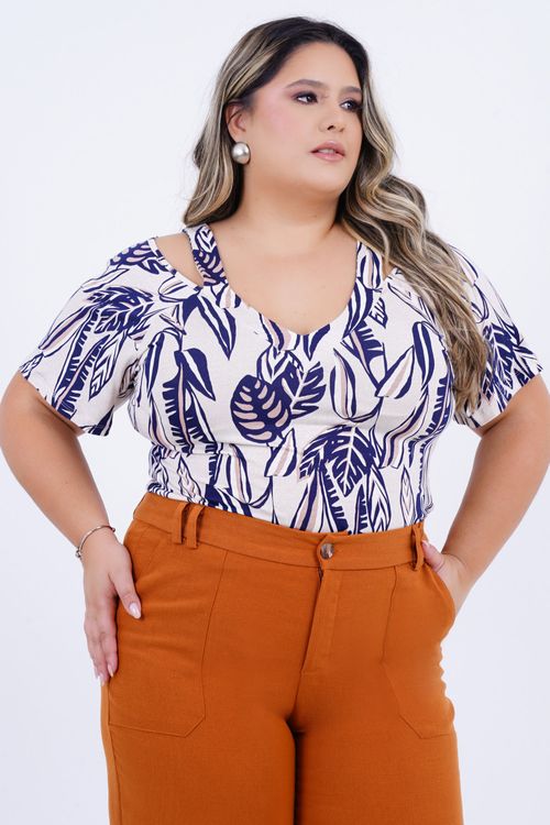 Blusa Plus Size Feminino Manga 3/4 Orvalho