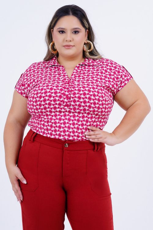 Camisa Plus Size Feminino Manga Curta Folia