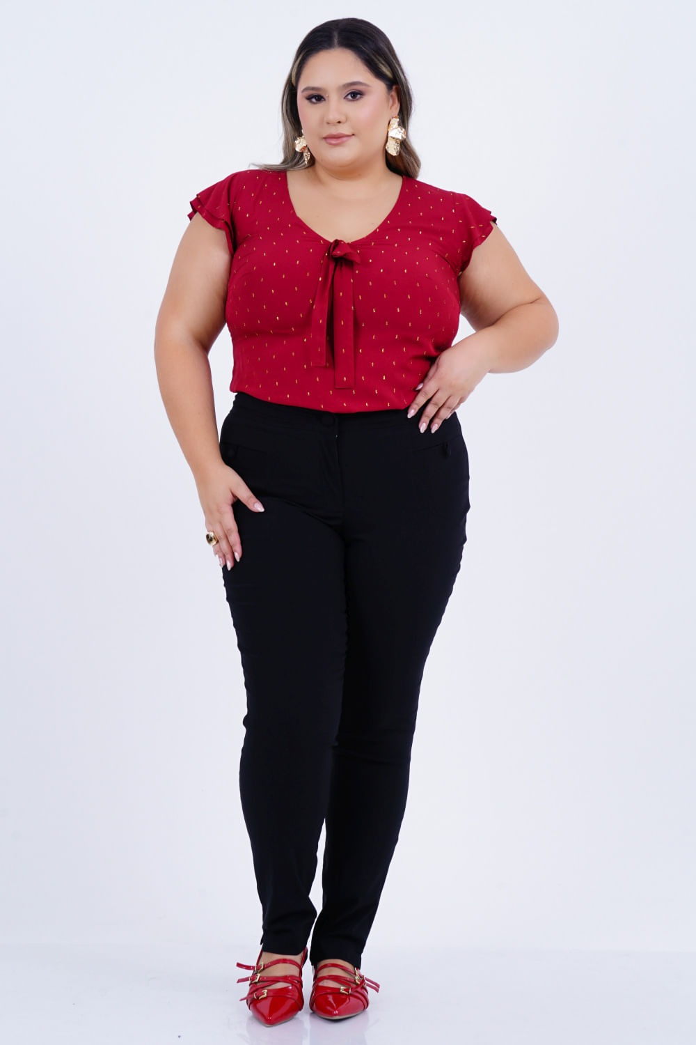 Calça Plus Size Feminino Skinny Botão