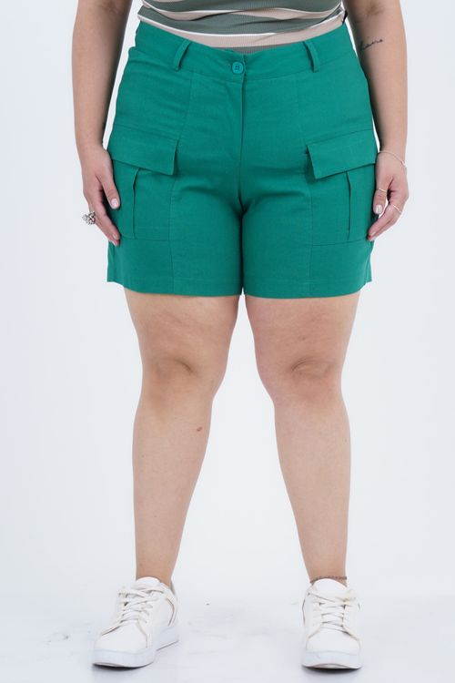 Shorts Plus Size Feminino Linho Cargo Cultura