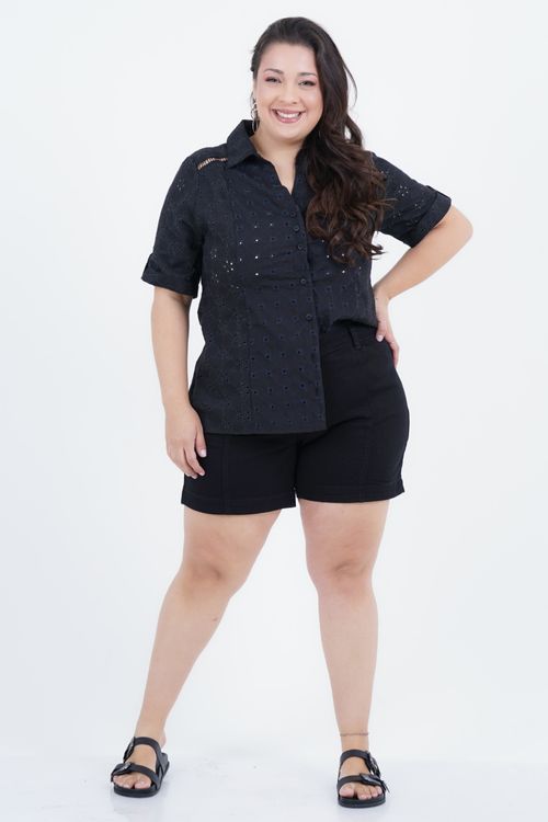 Camisa Plus Size Feminino Laise Manga Curta Mediterrâneo