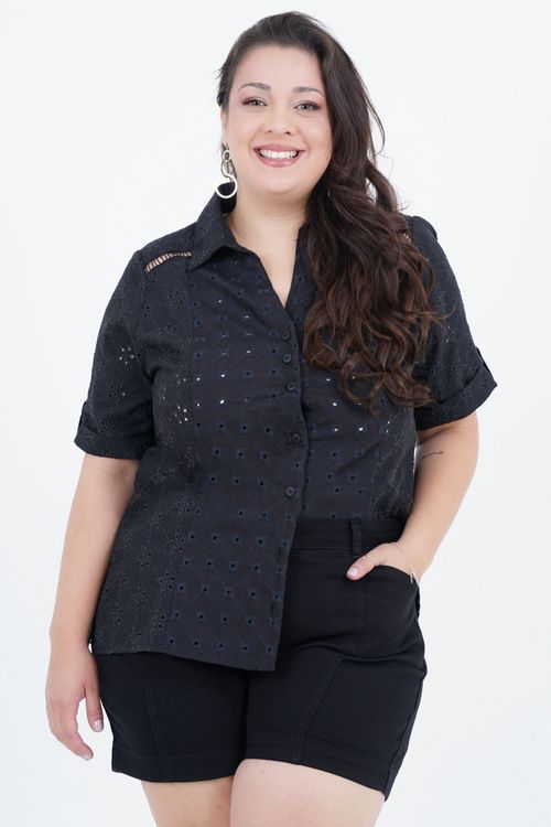 Camisa Plus Size Feminino Laise Manga Curta Mediterrâneo
