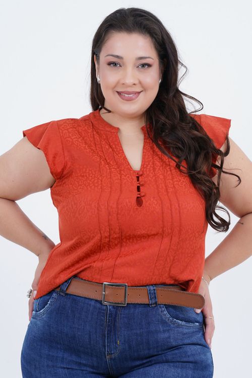 Blusa Plus Size Feminino Manga Curta Feline
