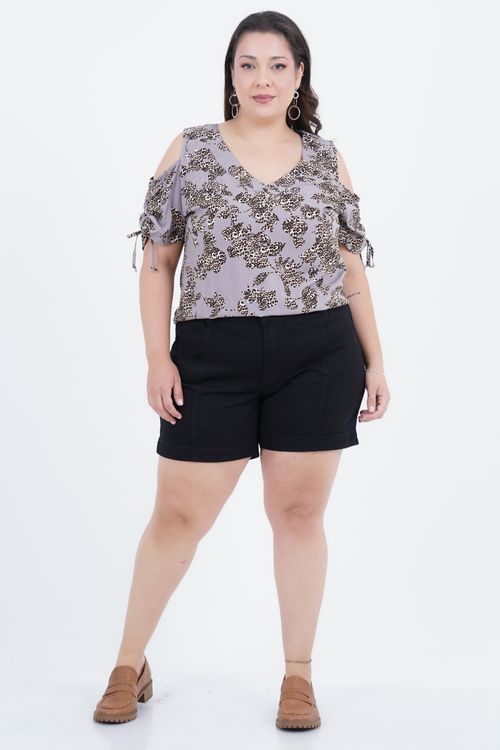 Blusa Plus Size Feminino Manga 3/4 Leopardo