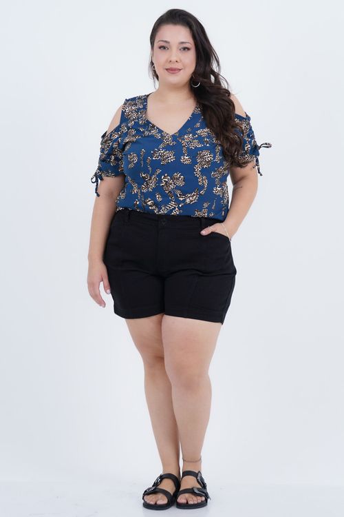 Blusa Plus Size Feminino Manga 3/4 Leopardo